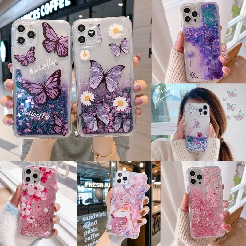 

Liquid Quicksand Bling Glitter Butterfly Flower Unicorn Case For Samsung Galaxy S10 S20 S21 FE S22 S23 Plus Ultra Lite Cover