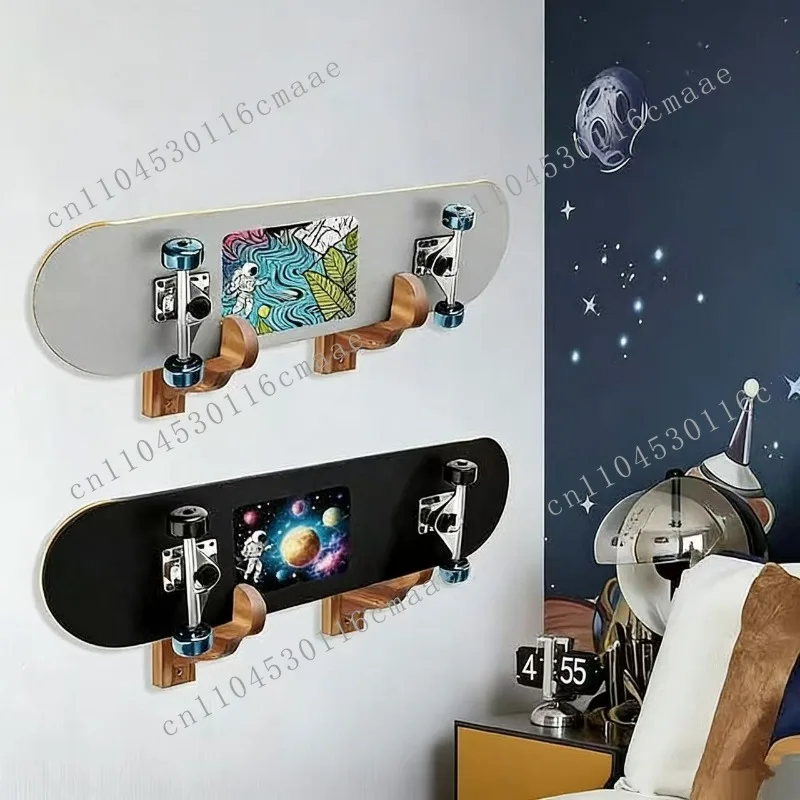 Wooden skateboard storage rack Wall-mounted skis display rack Solid wood flat frame Deck long board storage rack