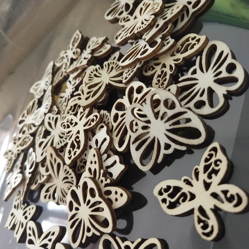 50pcs Laser Cut Wood Butterfly Embellishment Hollow Unfinished Wooden Ornaments Wooden Shape Craft Party Wedding Decoration