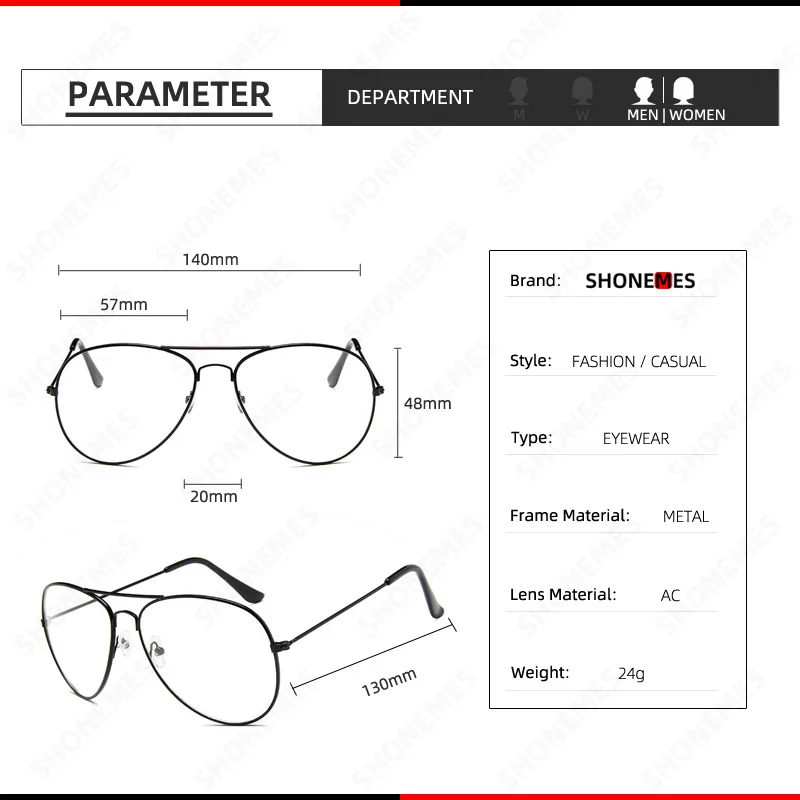 Shonemes Classic Pilot Eyeglasses Retro Anti Blue Light Glasses Frame Optical Computer Eyewear for Women Men