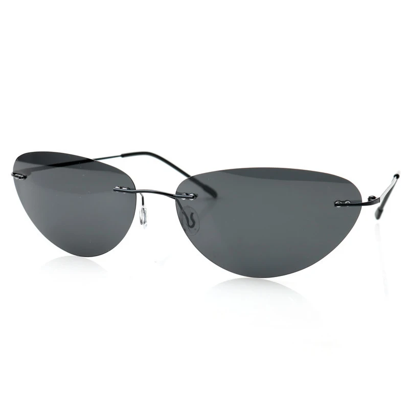 Modische randlose Sonnenbrille, Katzenaugenform, Metallrahmen, polarisiert, hochauflösend, geeignet zum Angeln und Fahren