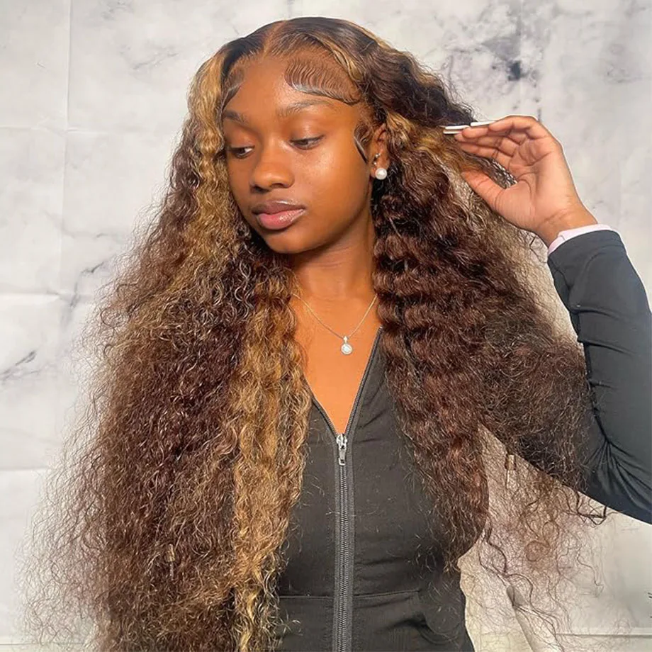 

Curly Hightlight Lace Frontal Wigs Human Hair