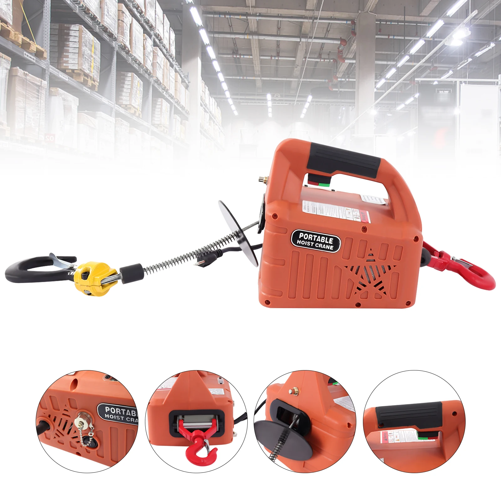 110V Portable Electric Hoist Winch Engine Crane Lifting wired Remote 1100lbs
