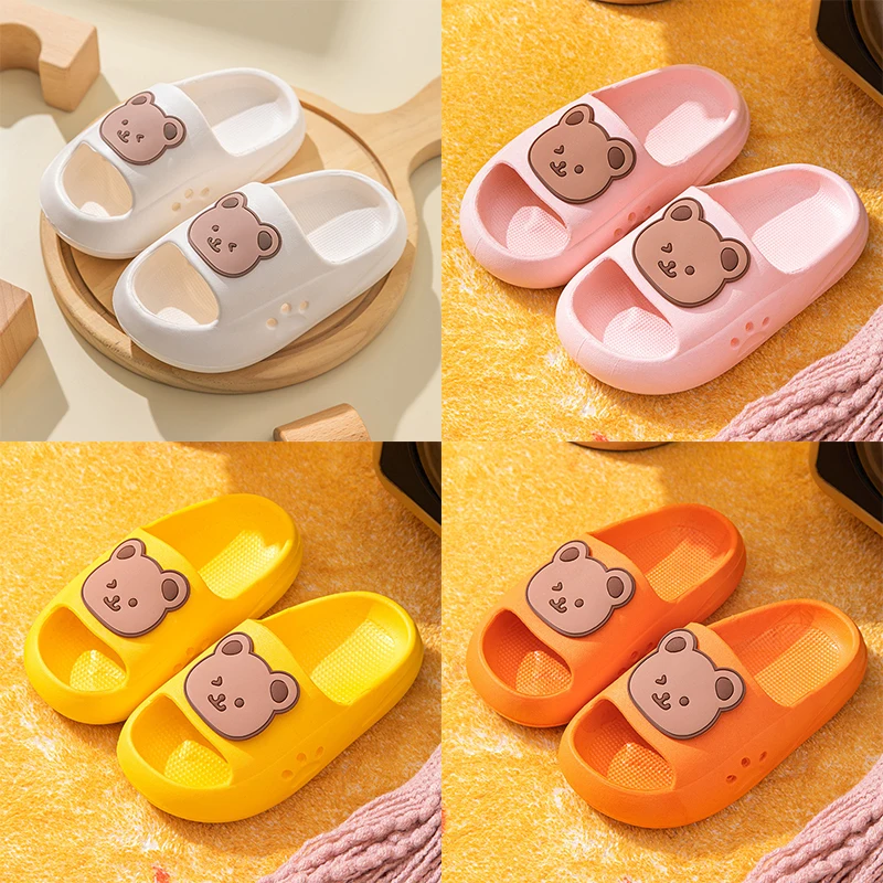 Summer Cute Bear Children'S Slippers Indoor Non-Slip Soft Bottom Sandals Comfort Baby Hole Shoes Kids Boys Girls Beach Slippers