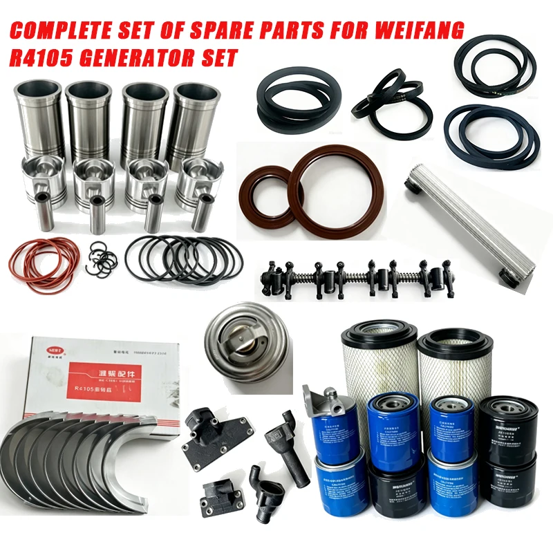 R4105  Generator Spare Parts Alternator Starter Motor Water Pump Filter Piston Liner Kit Cylinder Head  and Other Parts
