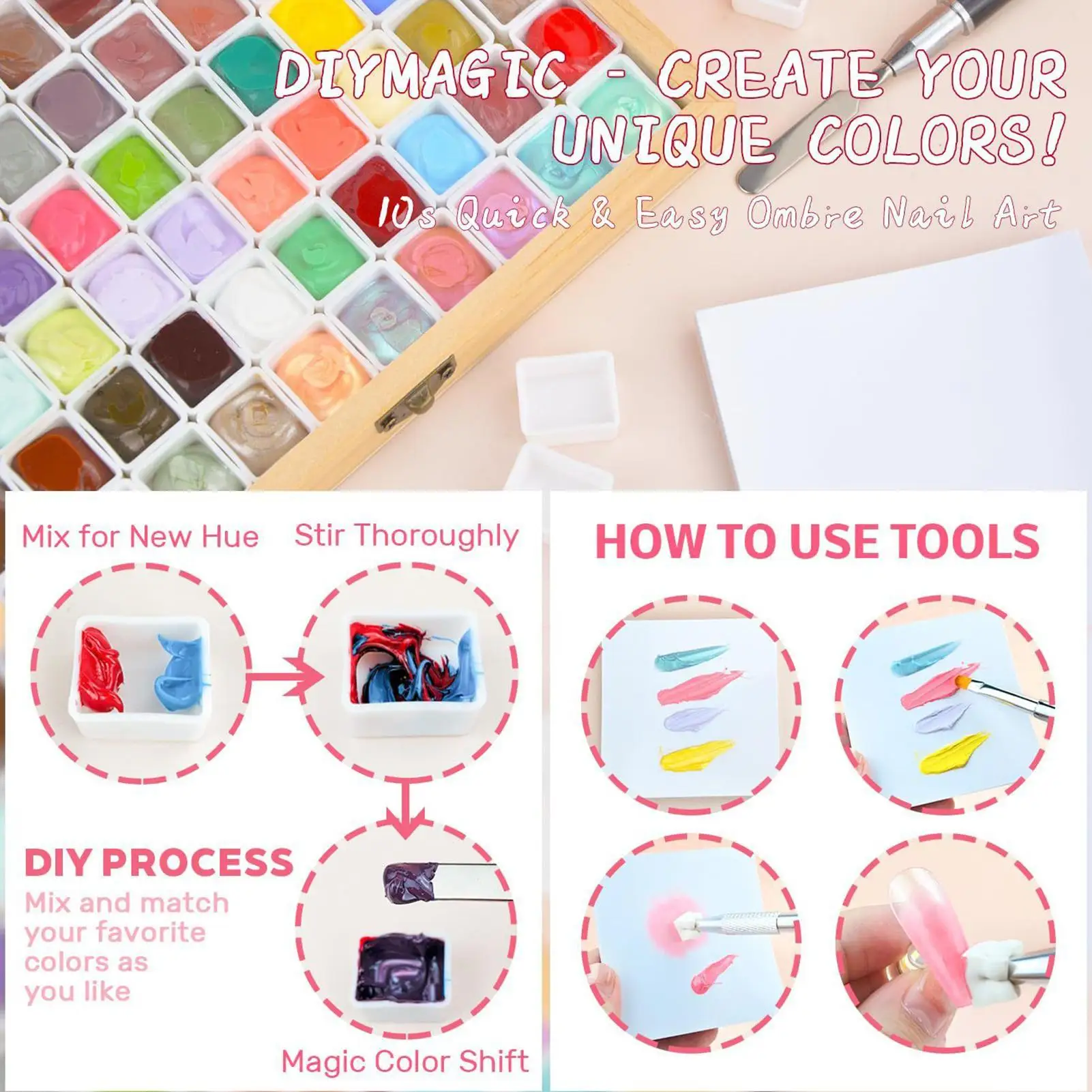 Gel Pat Paint for Nails 60 Colors No-Wipe Highly Pigmented Nail Patting Gel for Home Travel Dormitory Salon Women Girls Beginner