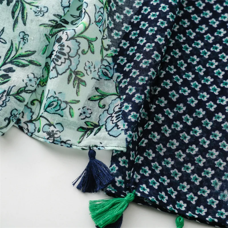 Bohemian Fashion Lovely Green Polka Floral Patchwork Tassel Viscose Shawl Scarf Wrap Pashmina Stole Bufandas Muslim Hijab 2024