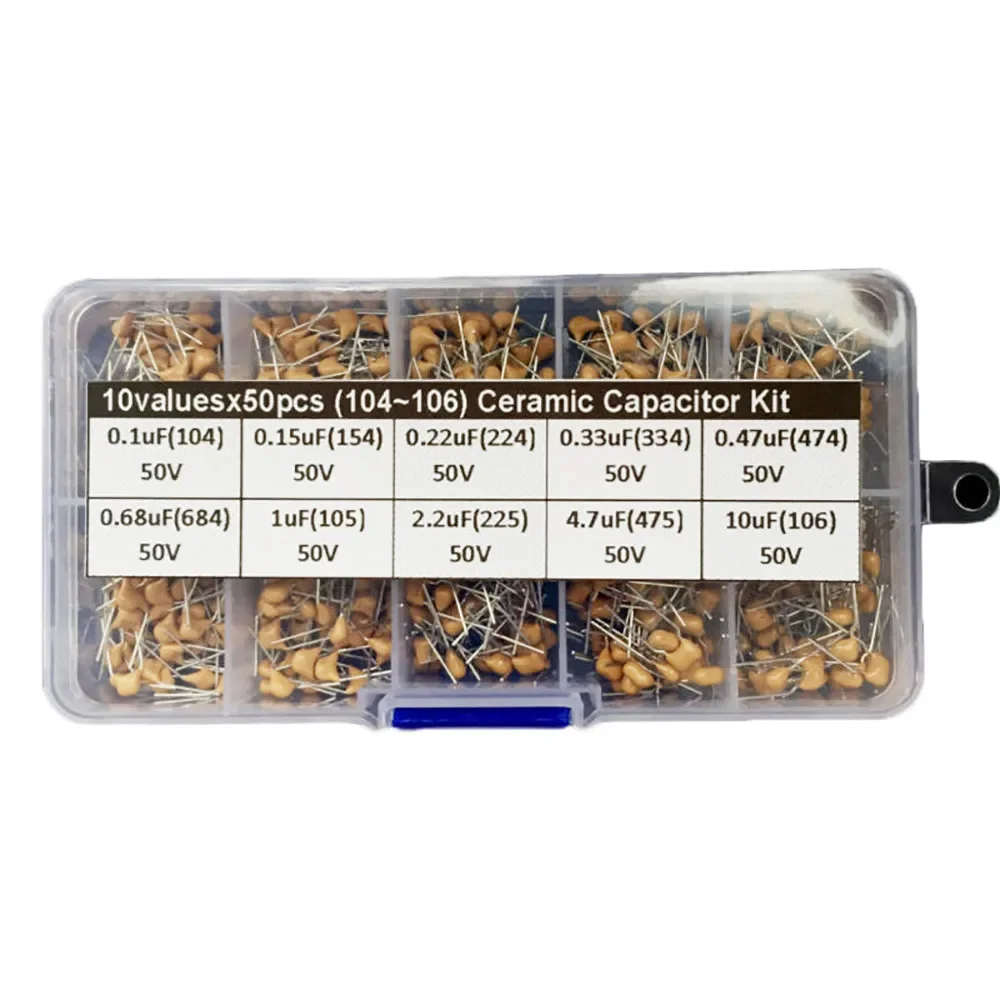 Get the Best Value with 500pcs Ceramic Capacitor Set 10 Values 0 1uF~10uF 50V Assorted Kit for Electronics Enthusiasts