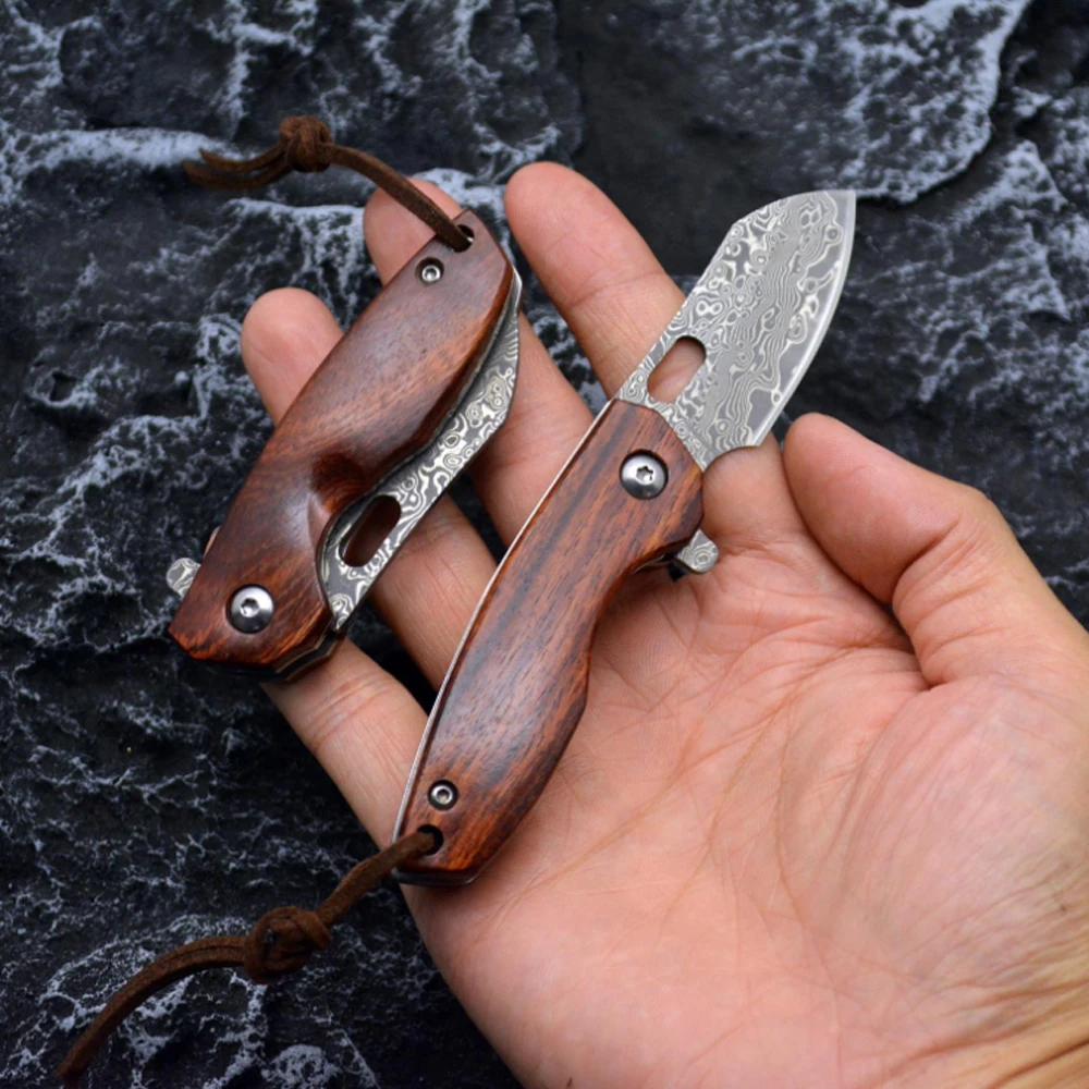 Mini Damascus Steel Folding Knife 58HRC High Hardness Jackknife Hand Tools Sharp Knife For Men Camping Equipment Tactical Knife