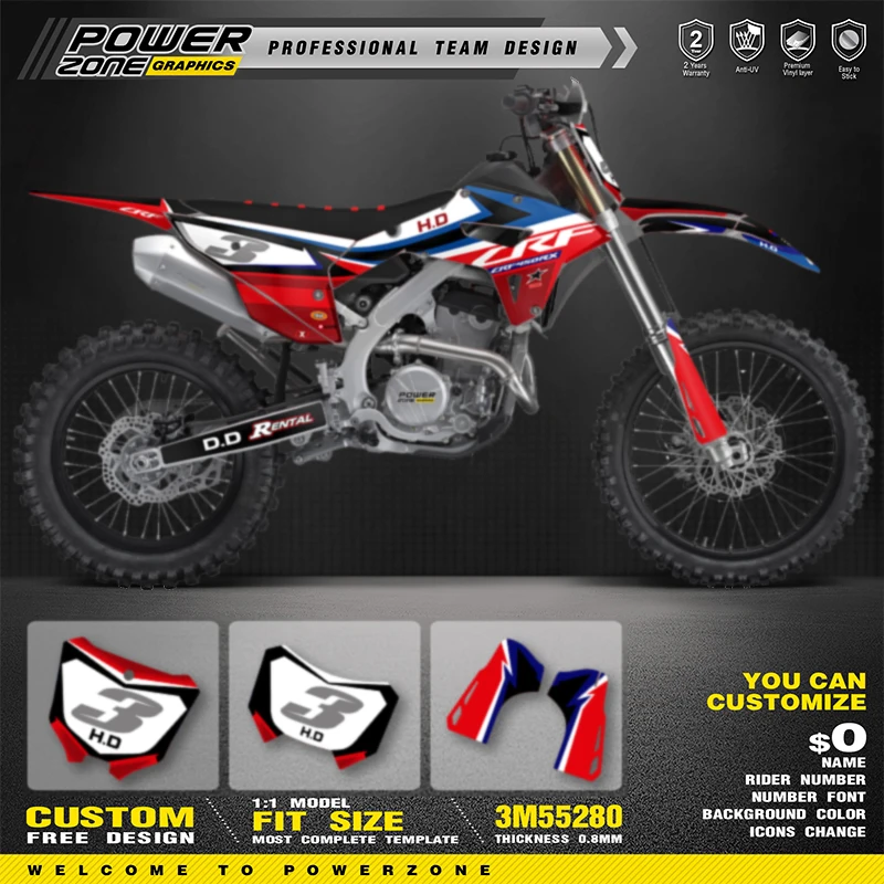 PowerZone Full Graphics Background Decals Stickers Kit For HONDA 2022 2023 2024 CRF250RX 2021 2022 2023 2024 CRF450RX 008