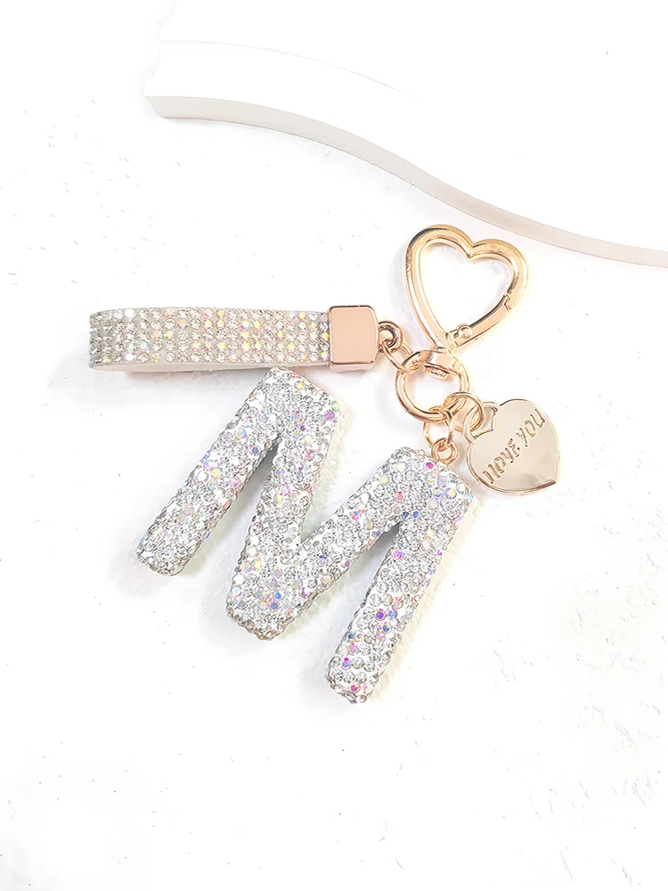 Glänzender Diamant-Besatz 26 Englische Initialen Schlüsselanhänger Auto Hochwertiger Schlüsselring Damenhandtasche Zierlicher Anhänger Thanksgiving-Geschenke – Detail 13