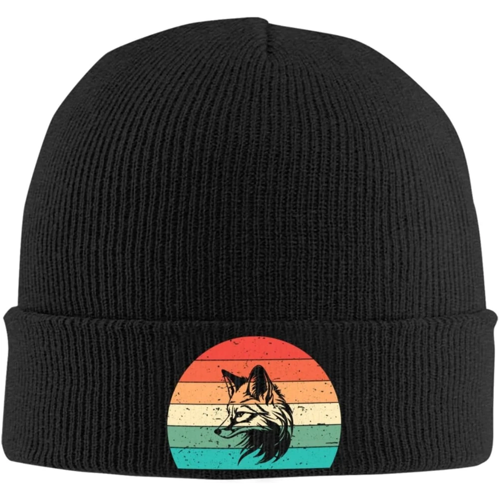 

Vintage Fox Retro Sunset Winter Beanie Hats Unisex,Warm Cozy Knitted Cuffed Skull Cap