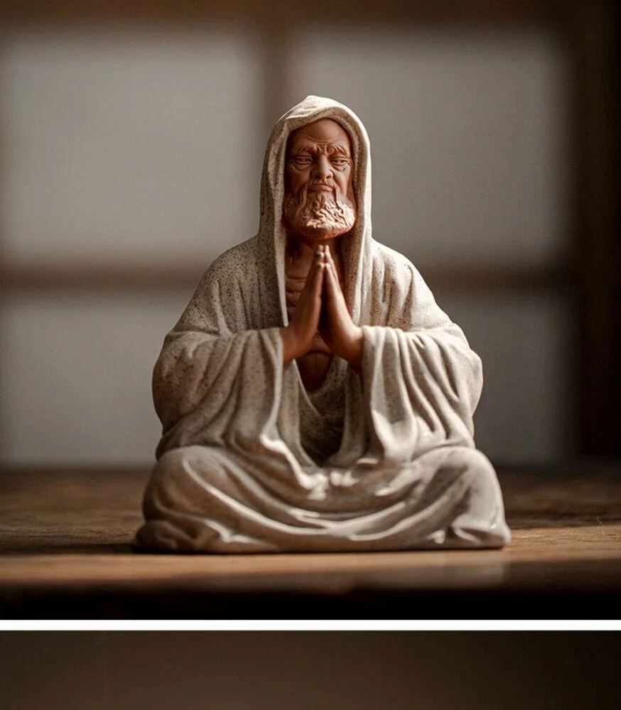 

New Chinese Zi Sha Sand Meditation Dharma Statue Old Monk Zen Decor
