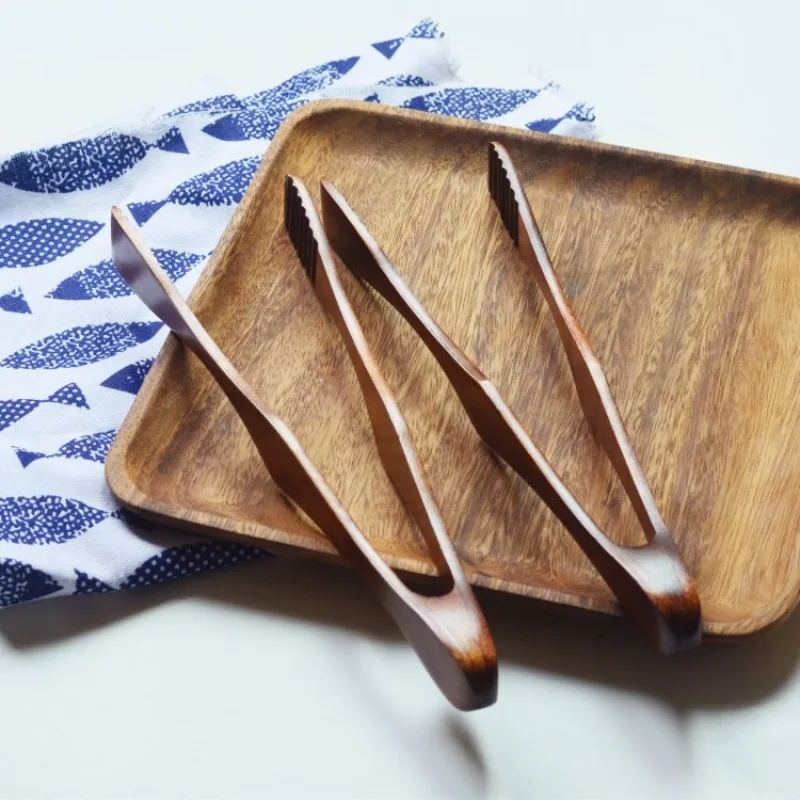 Natural Wood Food Serving Tongs Safe Wood Material for Bread Barbecue Buffet Salad Snack Japanese Style