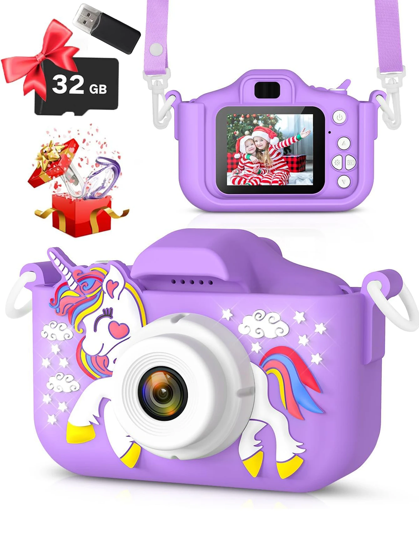 Mini câmera digital 1080p hd foto hd vídeo fotografia filmadora 2.0 polegadas com capa de silicone jogo de quebra-cabeça 32g cartão de memória presente