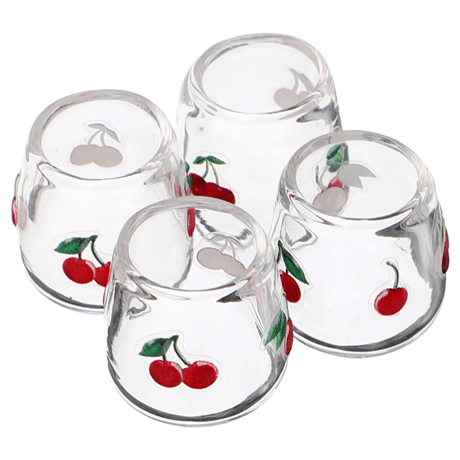 4Pcs Mini Glass Tumblers Cherry Style Tiny Cups for Dollhouse Kitchen Accessories Miniature Drinking Glassware Mini Cups