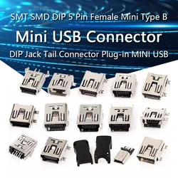 10PCS Mini USB SMT SMD DIP 5 Pin Female Mini Type B Socket Connector Plug Straight DIP Jack Tail Connector Plug-in MINI USB