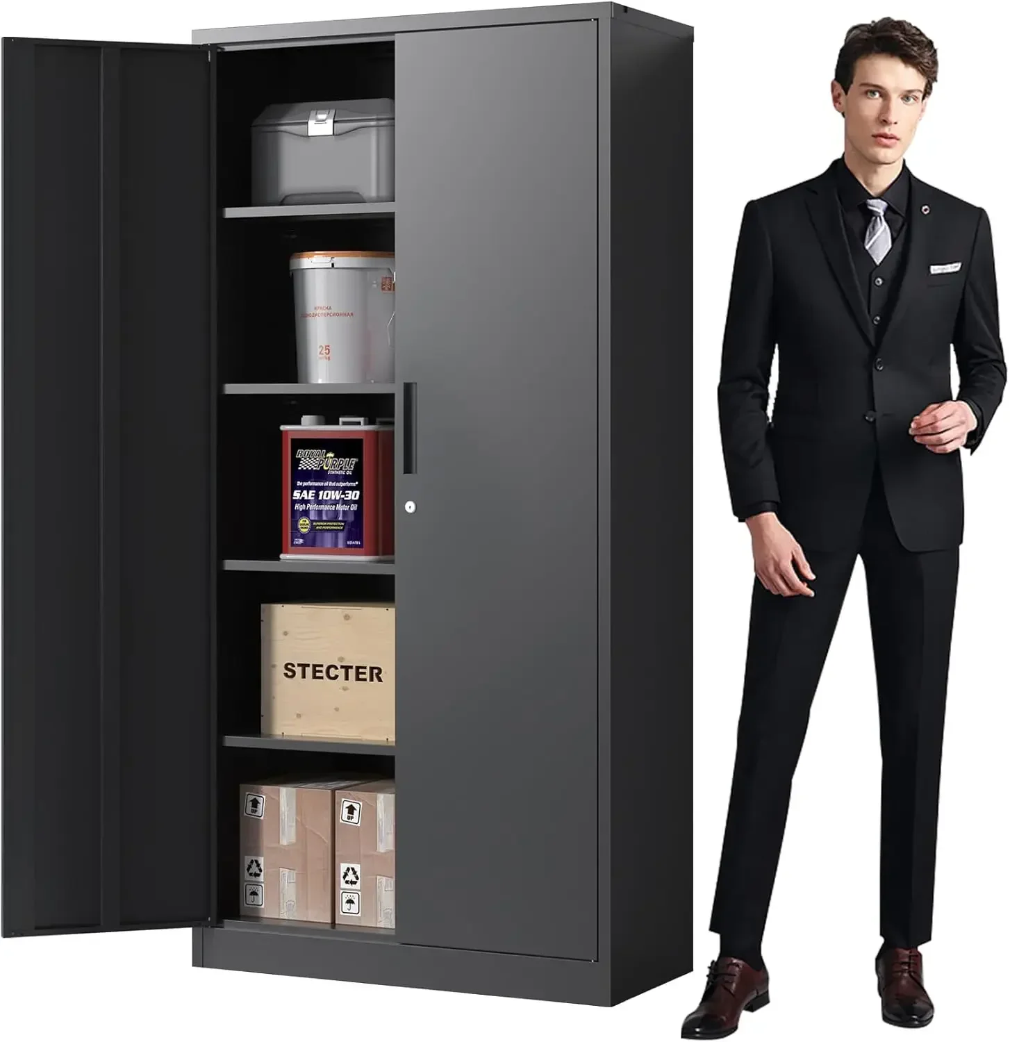 72'' Garage Storage Cabinet, Lockable Storage Cabinet with Adjustable Shelves, Steel Tool Cabinets for Home