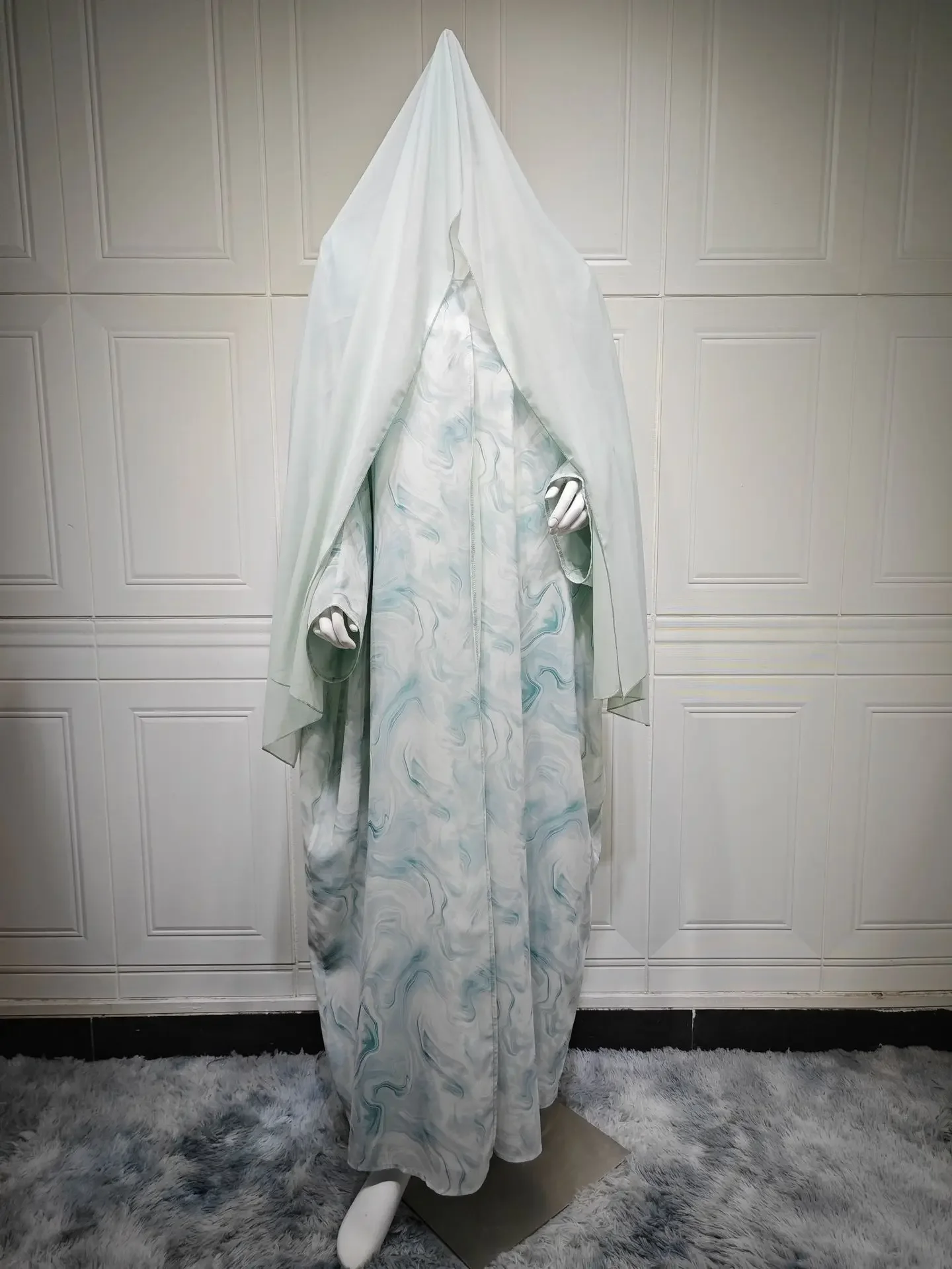 Robe Cardigan avec foulard pour femmes, mode musulmane Abaya, veste imprimée en mousseline de soie, Robe de dubaï du moyen-orient