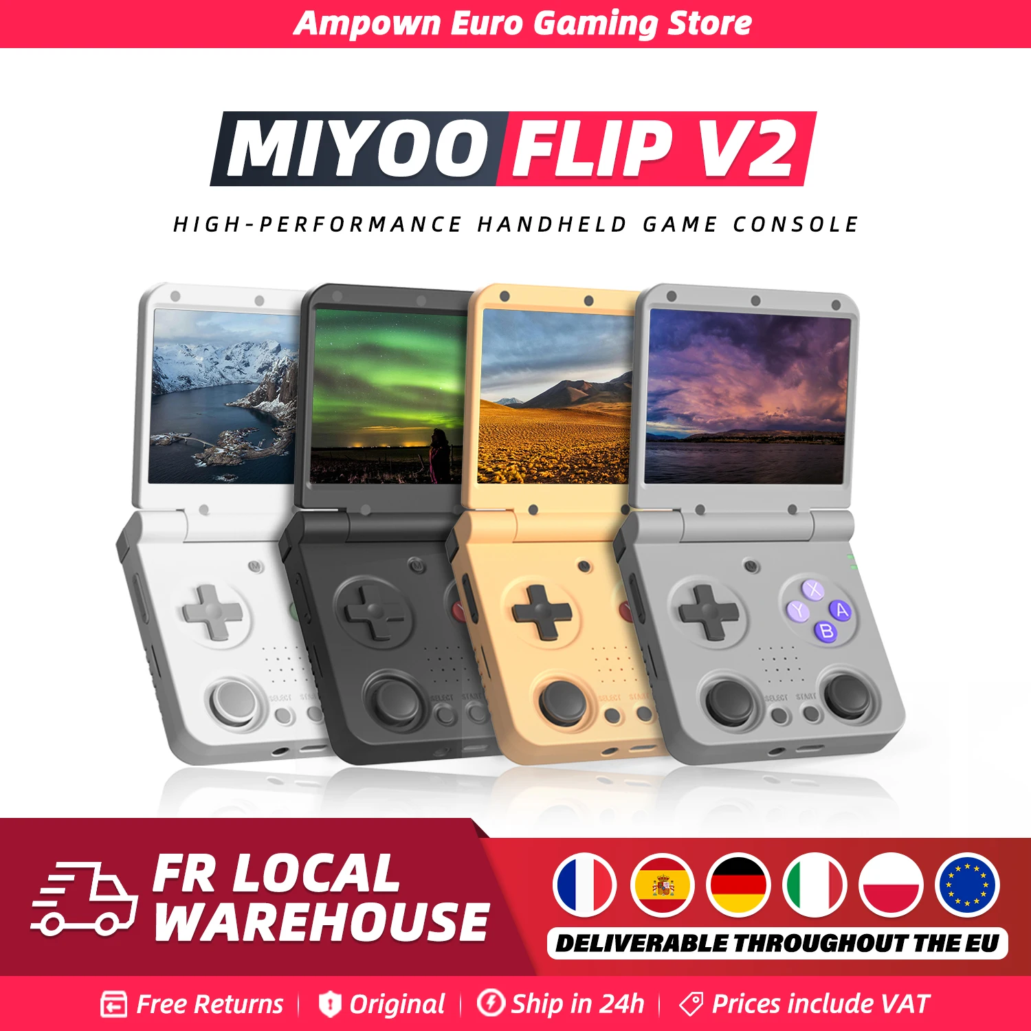 MIYOO FLIP V2 joueurs de jeu portables 3.5 ''écran IPS système Linux oignon OS Consoles de jeux vidéo étui gratuit Gamer cadeau rétro jeu