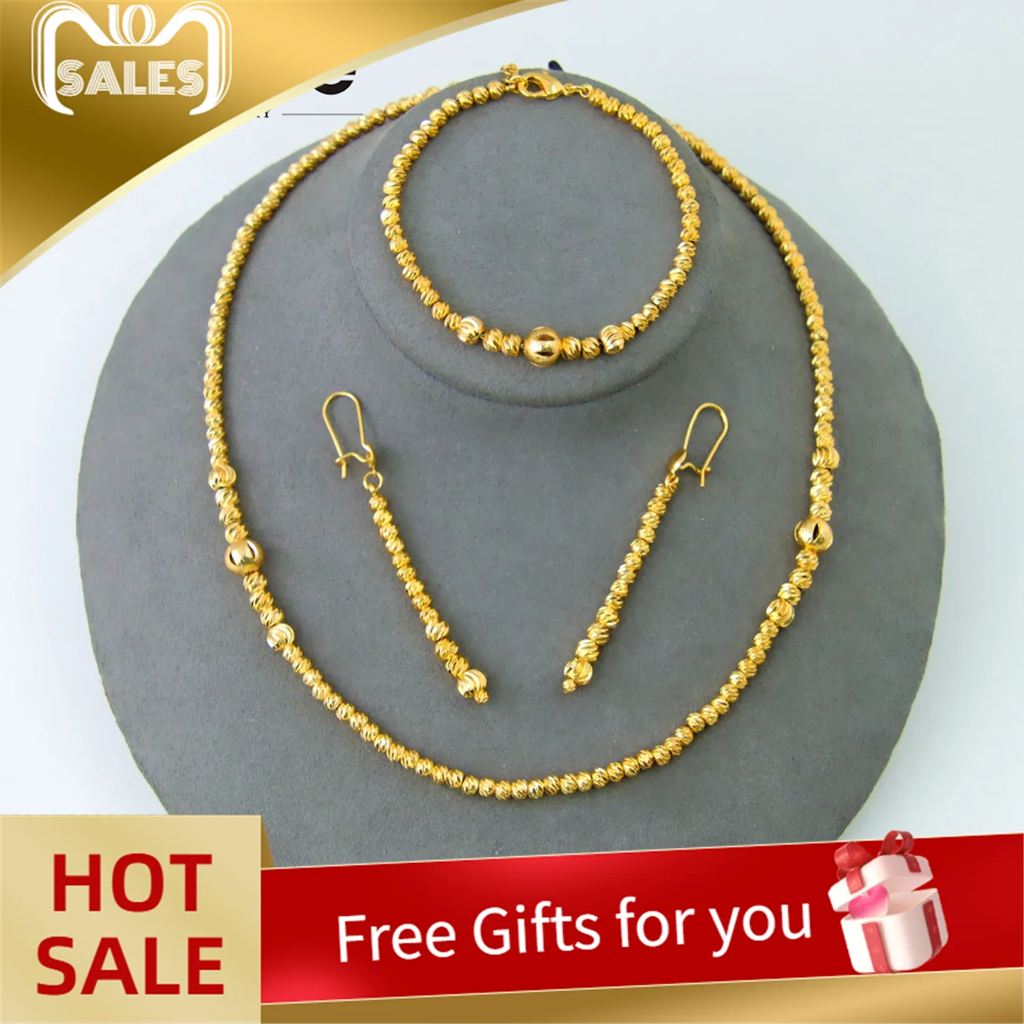 

Luxury Dubai Gold Plated Beads Jewelry Set 21k Arabic Muslim Elegant Necklace Nigeria Women Bridal Wedding Party Jewelryswelry