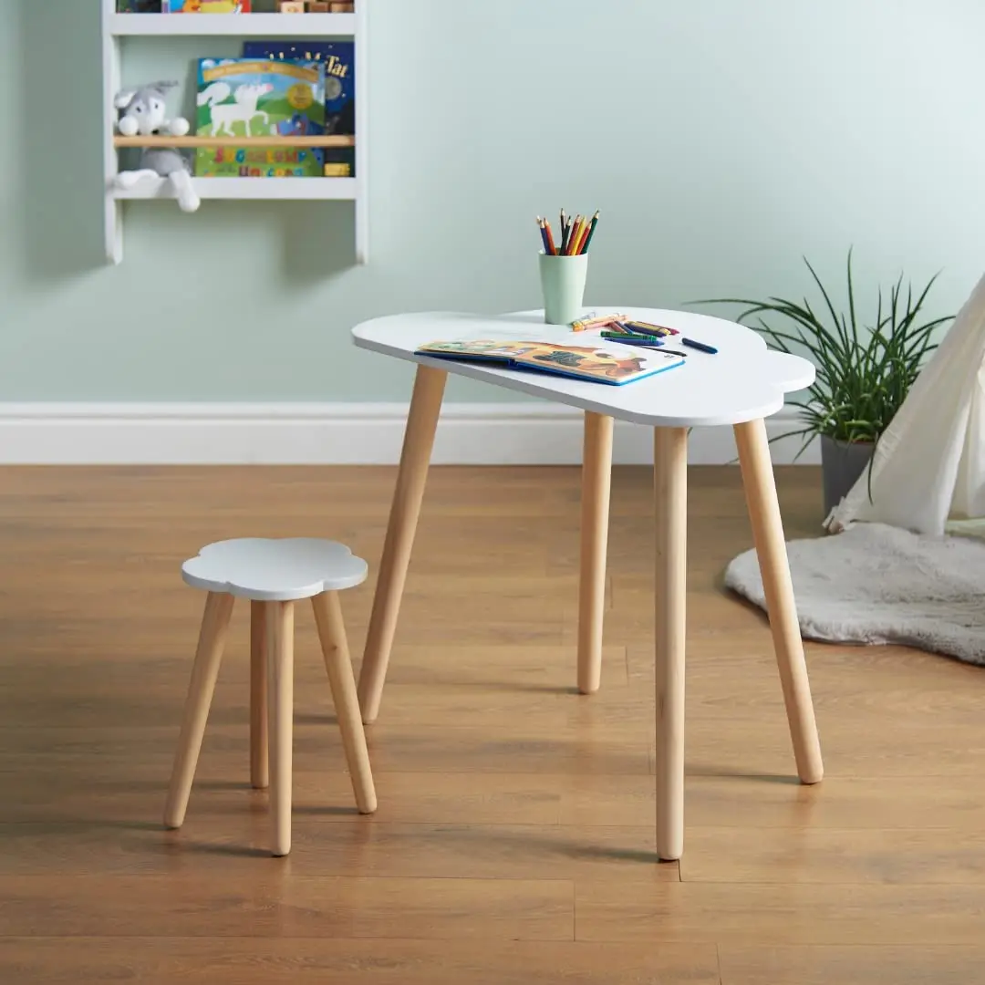 Cloud Wooden Children Table And Chair Set Writing Study Desk With Stool MDF