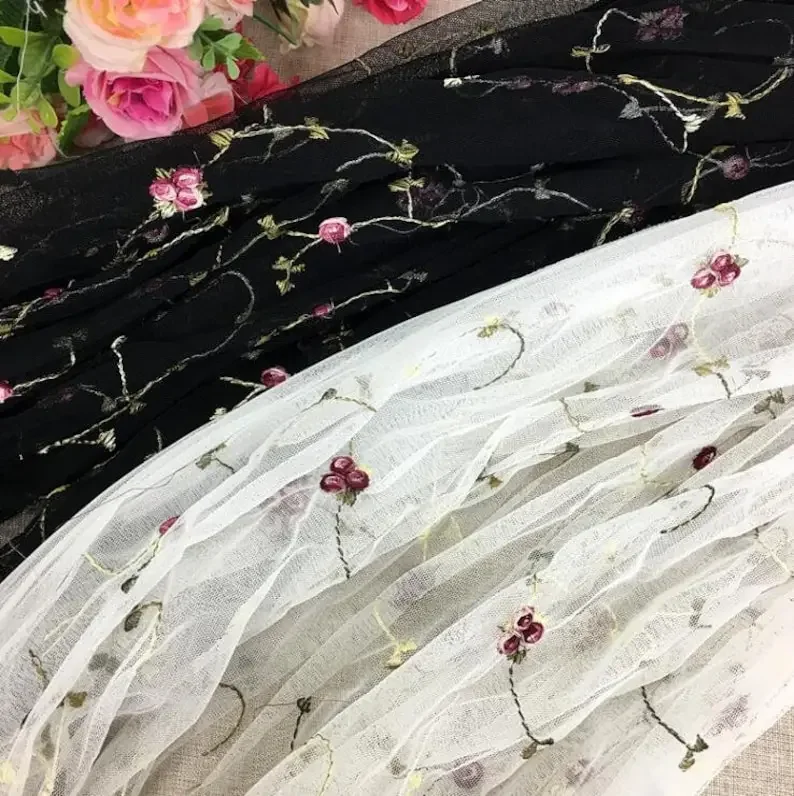 

Beige tulle red rose flower embroidered lace fabric, colorful flower floral lace fabric ball gown, for Party Dress, Girl