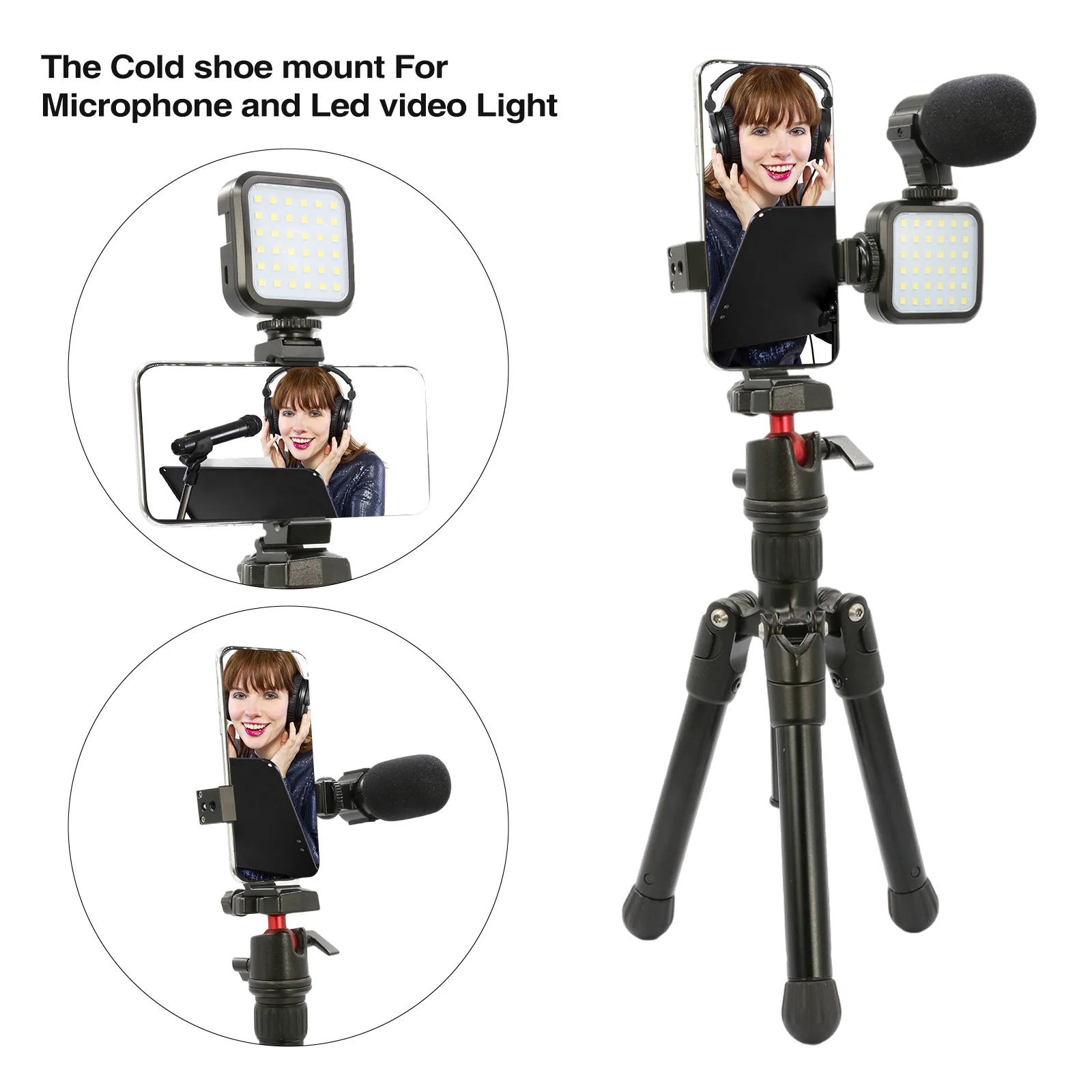 Smartphone Tripod Mount Adapter Phone Clip Holder 360 Rotation Mobile Clamp with Cold Shoe Mount for Arca-Type Plate Mic Light