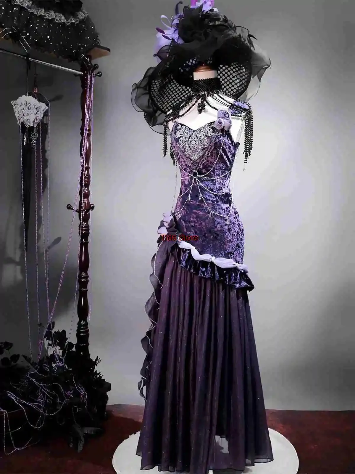 

Mysterious Nocturne Velvet Elegant Mermaid Dress Elegant Gown Strap Dress Lolita Purple Evening Party Long Dresses