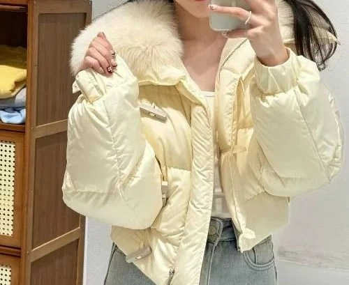 

2025 Down Winter New Fur Collar Loose Croissant Thickened Cotton-padded Jacket Women