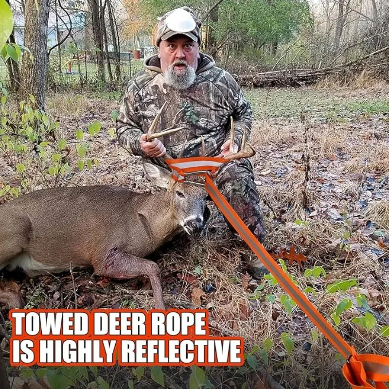 Deer Drag and Harness Heavy Duty Deer Drag Strap with Non-Slip Handle Durable Reflective Orange Rope Pulling Hunting Accessories