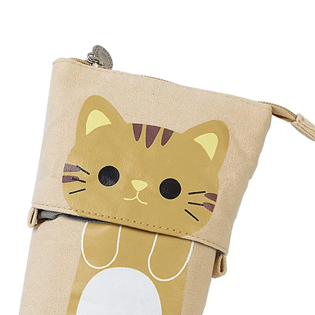 Telescopic Pencil Stand Case Canvas Zipper Pen Pouch Small Cosmetics Bag Cute with Inner Pocket