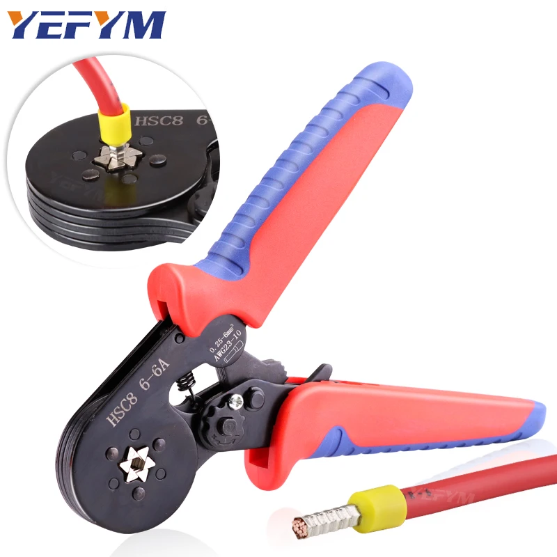 Hexagonal Ferrule Crimp Tool Wire Ferrule Crimping Tool HSC8 6-6A Self-adjustable Ratcheting Crimper for AWG23-10(0.25-6mm²)