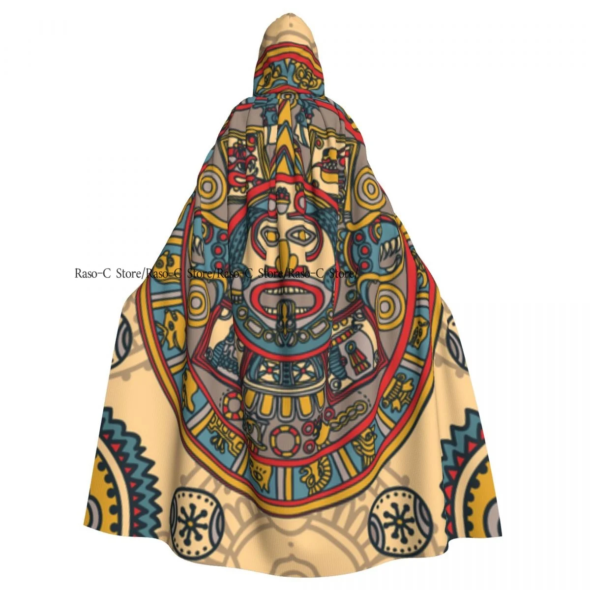 Mayan Ethnic Illustration Hooded Cloak Polyester Unisex Witch Cape Costume Accessory