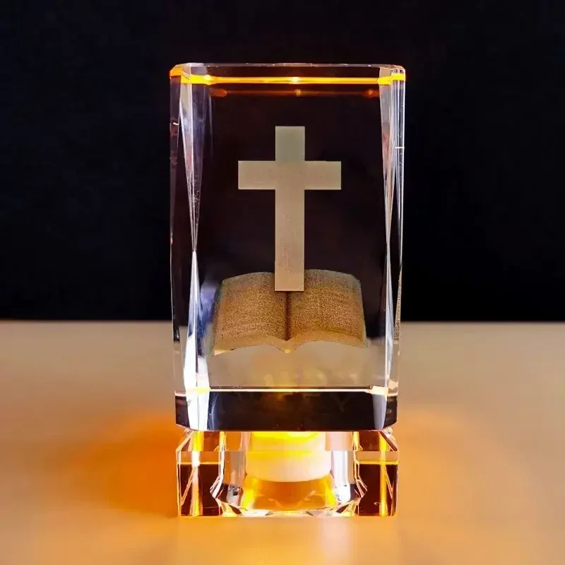 2024 New Night Light Jesus Led Colorful Light Cross Crystal Living Room Children's Bookshelf Gift Table Decorateion Room Decor