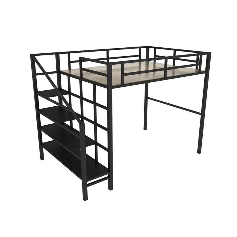 Single upper level elevated Small apartment upper lower bunk simple wrought iron bed lower table loft bed Double iron frame bed