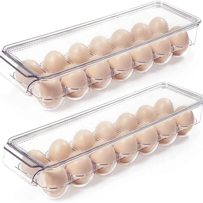 14Grids Egg Storage Box Egg Tray Containers Kitchen Egg Holder Refrigerator Eggs Transparent Dispenser Airtight Fresh Preservat