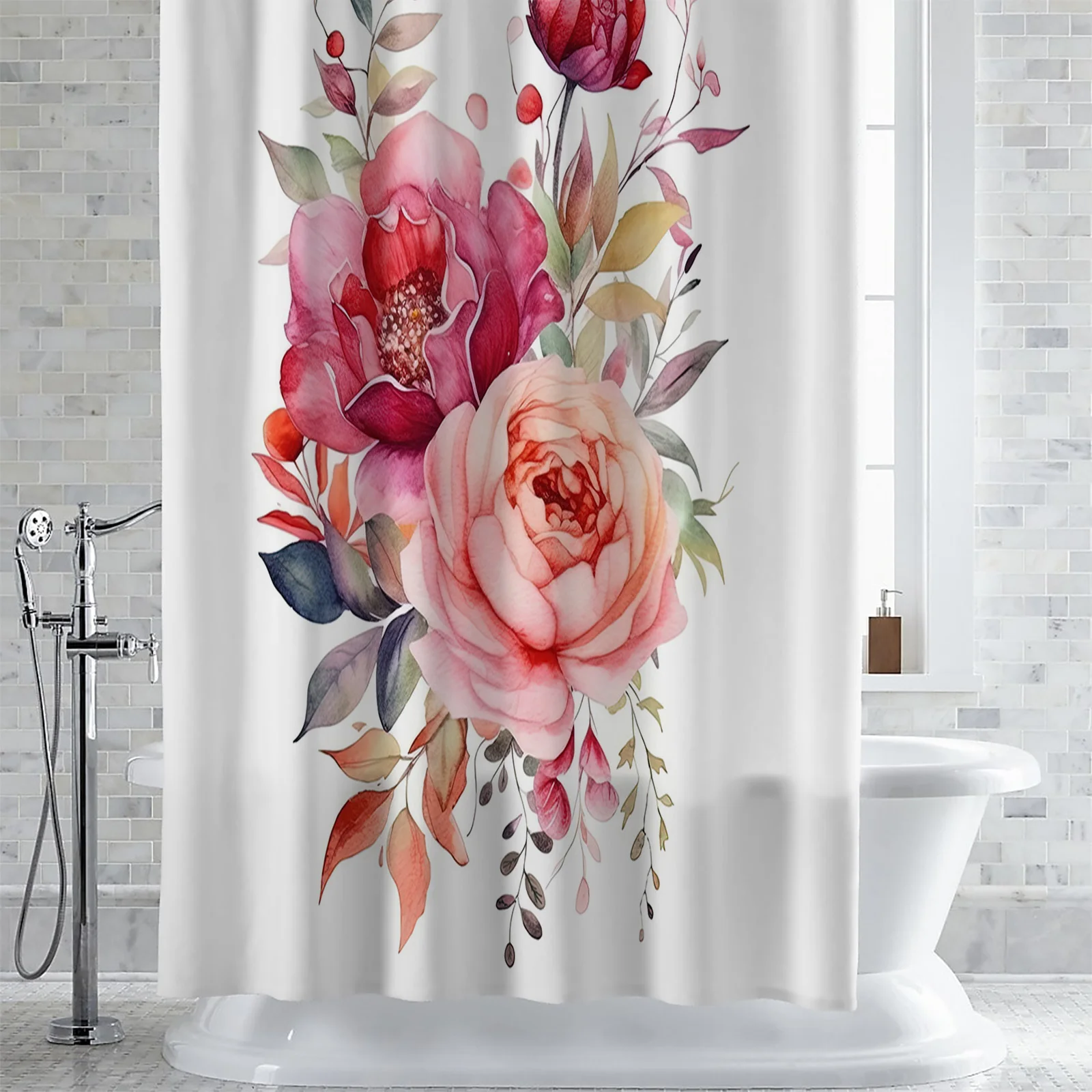 Peony Flower Leaves Shower Curtains Waterproof Bath Curtains Home Decor Modern Luxury Bathroom Curtain