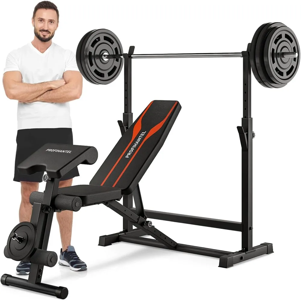 

Adjustable Weight Bench, Bench Press Rack with Squat Rack, Leg Exercises Preacher Curl Rack for Home Gym Full Body Workout