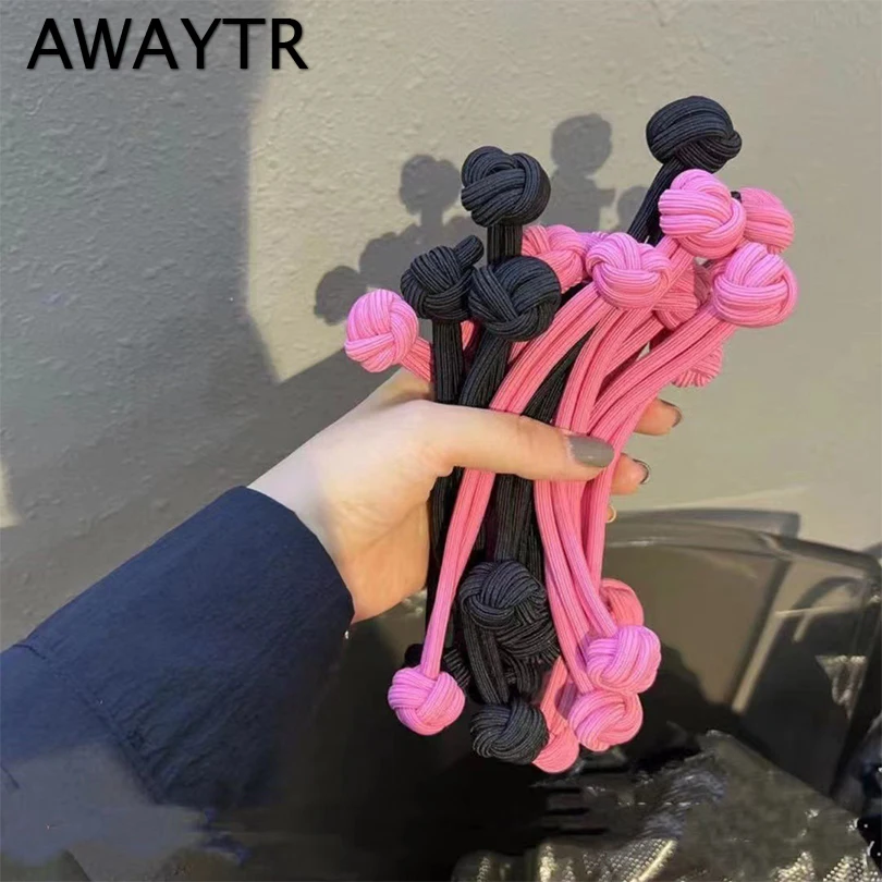 AWAYTR New Large Chinese Knot Hair Rope Tie Black Pink Rubber Bands Kids Cute Simple Hairbands Durable Student Hair Accessories