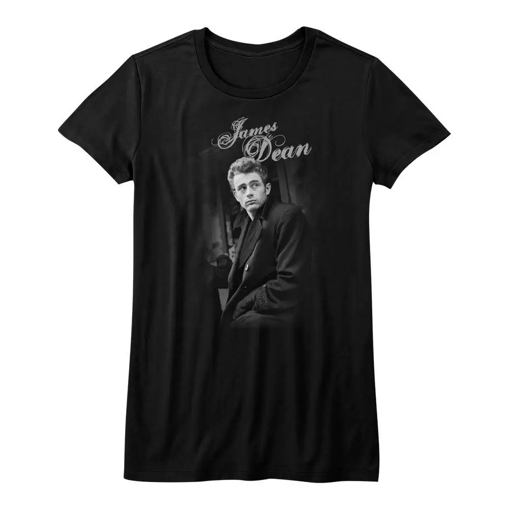 James Dean DEAN LEANING-Front Print-Black Ladies Short Sleeves T-Shirt