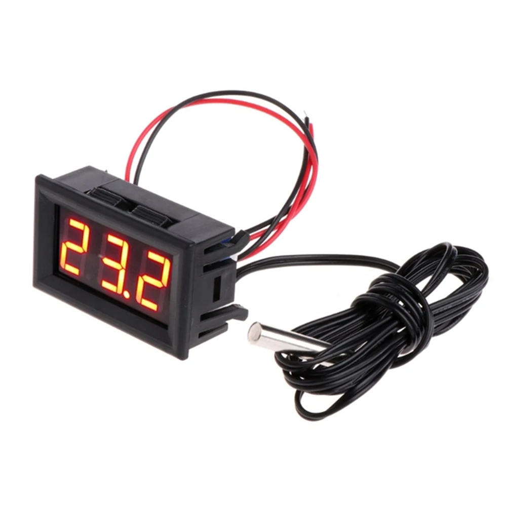 DC 12V Mini Digital LED Thermometer Sensor Module Meter Detector Waterproof Metal Probe Temperature Probe Monitor Panel Tester