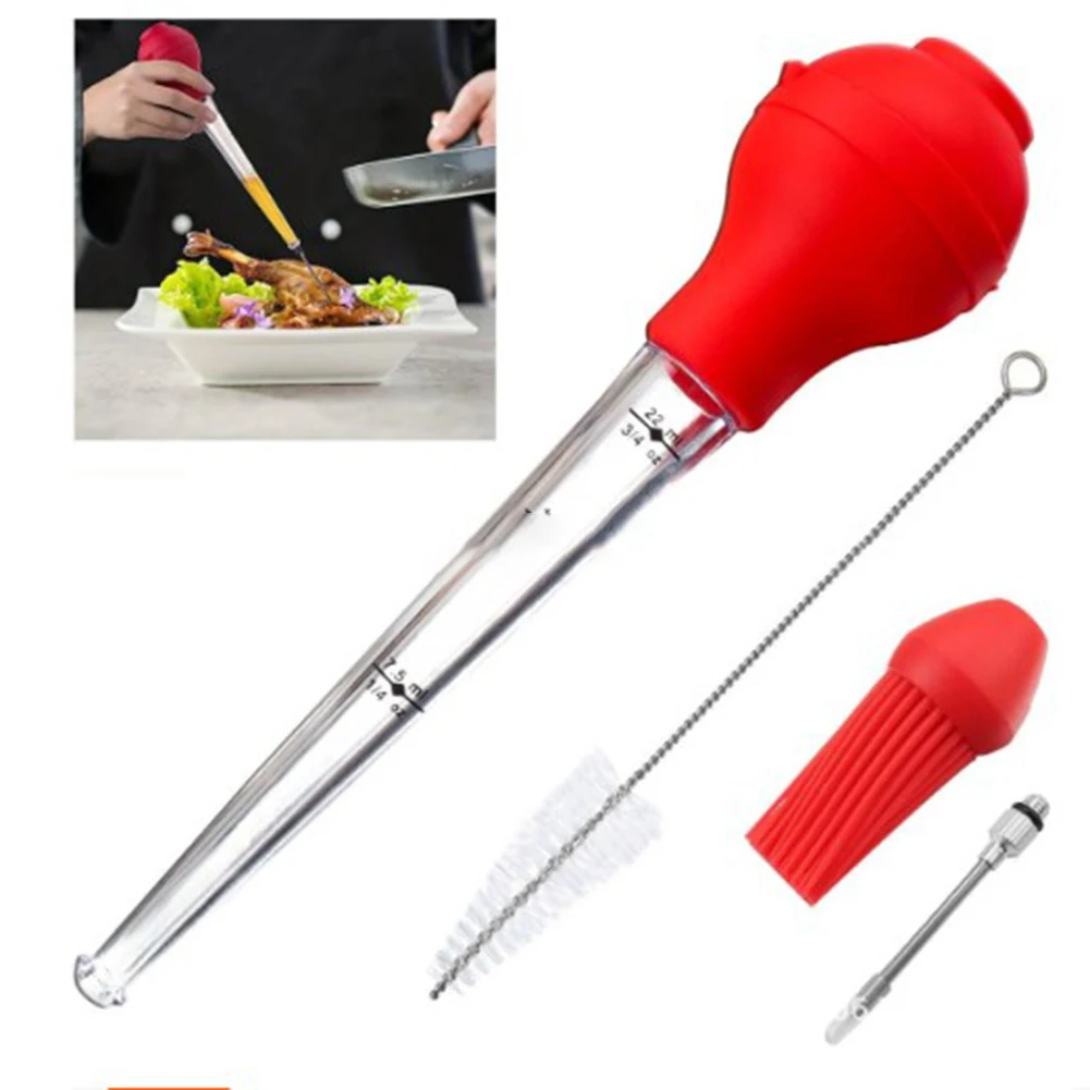 1pcs Plastic Turkey Baster Silicone Drip Oil Seasoning Tube With Cleaning Brush Kitchen Gadgets Basting Bulb Rubber Baster Tube