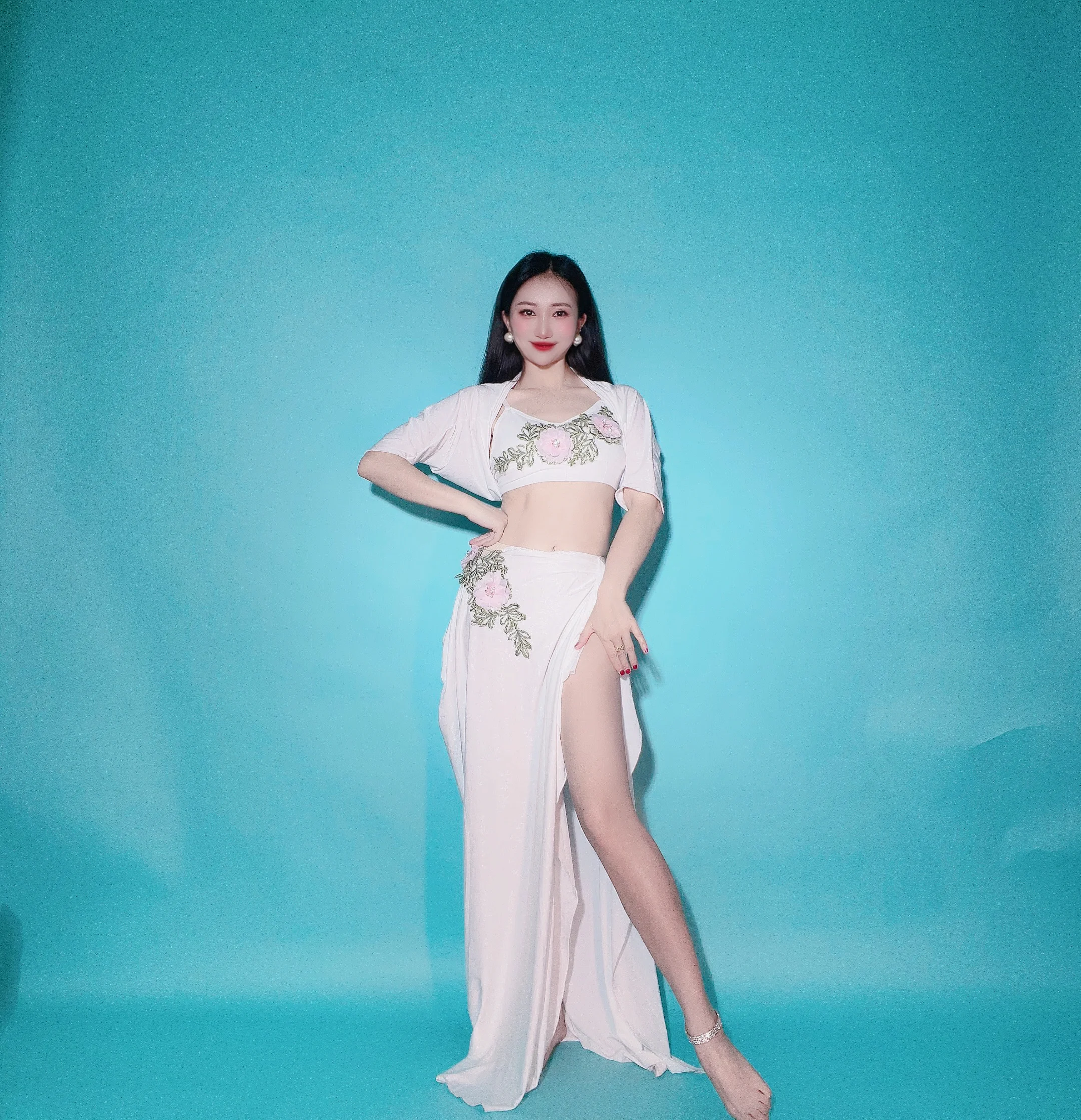 

New 2024 Belly Dance Practice Costume Eastern Dance Beginner up Fairy Skirt Flower Piece Skirt Women's Fitn Sportswear