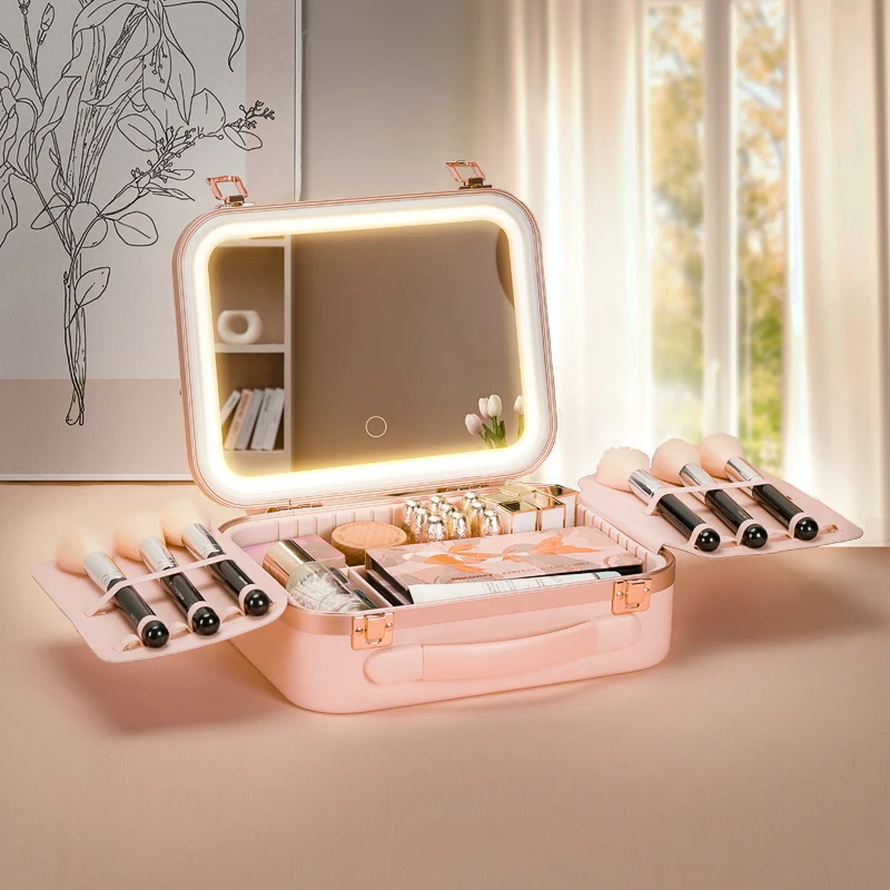 

Косметичка с светодиодным зеркалом Портативный чехол для хранения большой емкости Дорожный туалетный столик для хранения