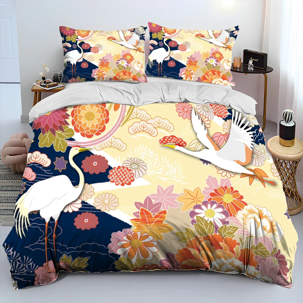 

Chinese Style Red Crowned Crane Birds Comforter Bedding Set,Duvet Cover Bed Set Quilt Cover Pillowcase,Queen Bedding Set Adult