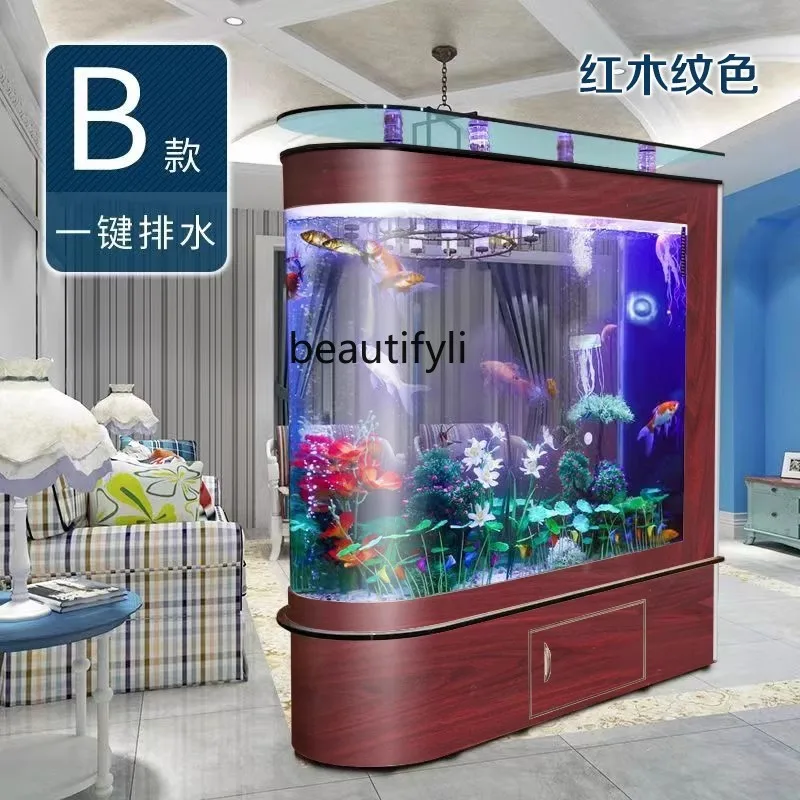 fish tank curved glass fish tank aquarium partition, bottom filter fish tank, ecological water free change