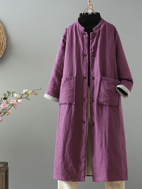 

Thiened Хлопок Jaet Китайский Sle Свободный крой Художественный чайный костюм с пуговицами Средней длины Оверсайз Осенне-зимнее пальто