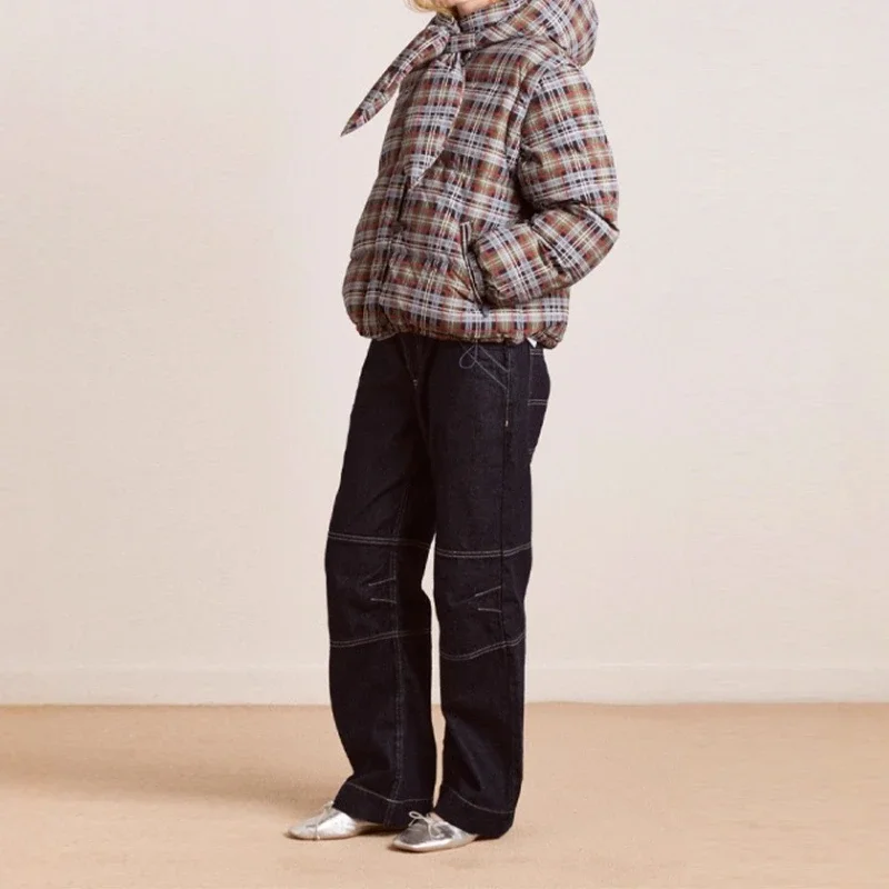 

Women's Temperament Design Sense Disassembly Hooded Plaid Short Cotton Jacket 2025 Autumn and Winter New