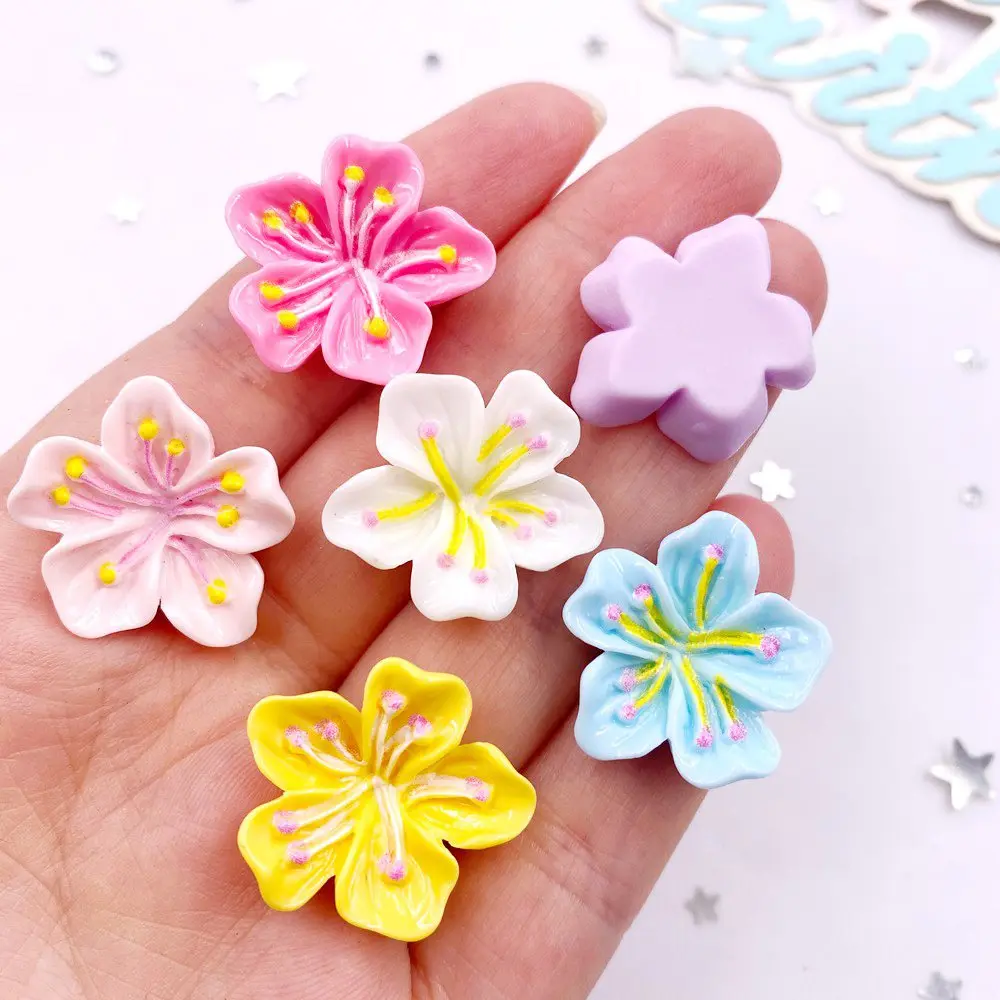 20PCS Mixed Resin 3D Colorful Painted Kawaii Peach Blossom Flat back Stone Figurines Scrapbook DIY Bow Decor  Accessories Crafts